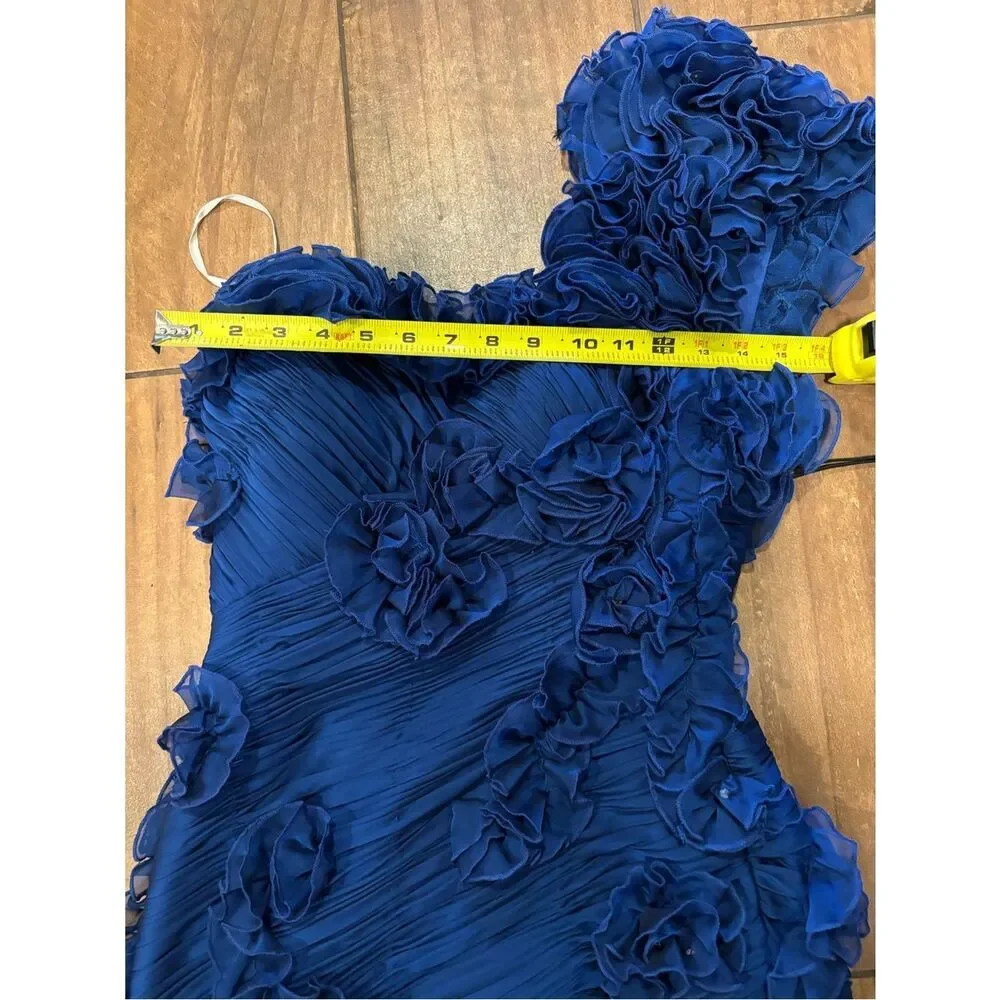 Mac Duggal Couture Blue One Shoulder Ruffle Mini Dress Size 6